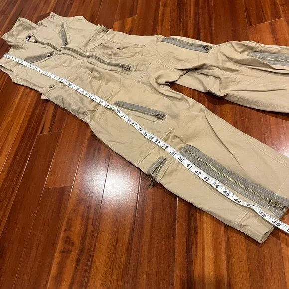 NLST ARMY Cargo Jumpsuit Utility One Piece Khaki Sleeveless Zipper Size XS - Picture 7 of 10